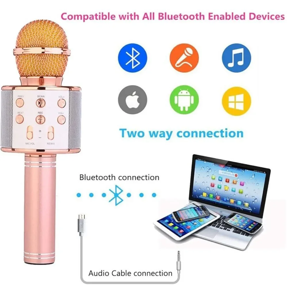 Wireless Bluetooth Karaoke Microphone,3 in 1 Karaoke Mic Speaker Rose Gold